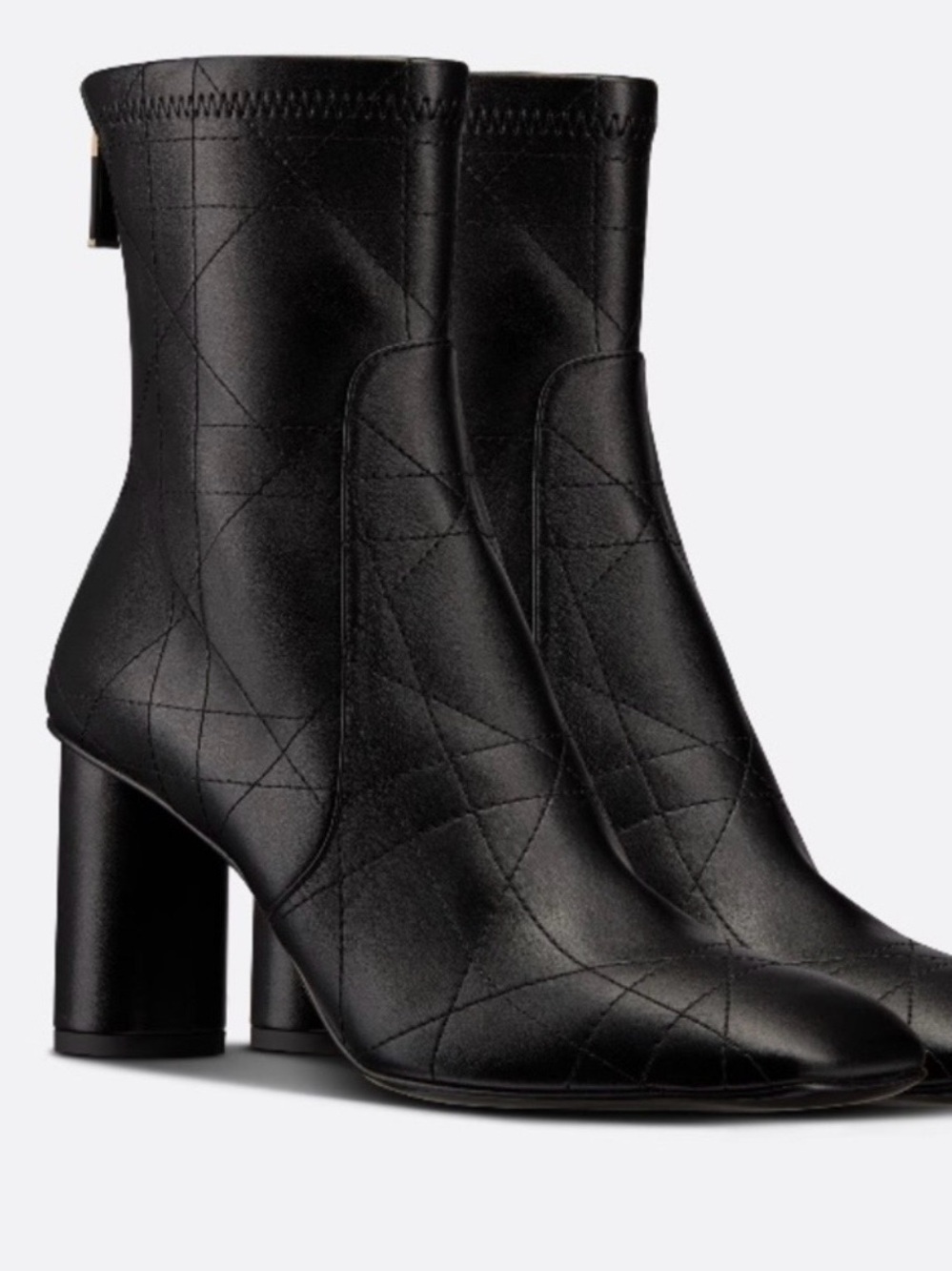 Dior Black Quilted Leather Block Heel Ankle Boots